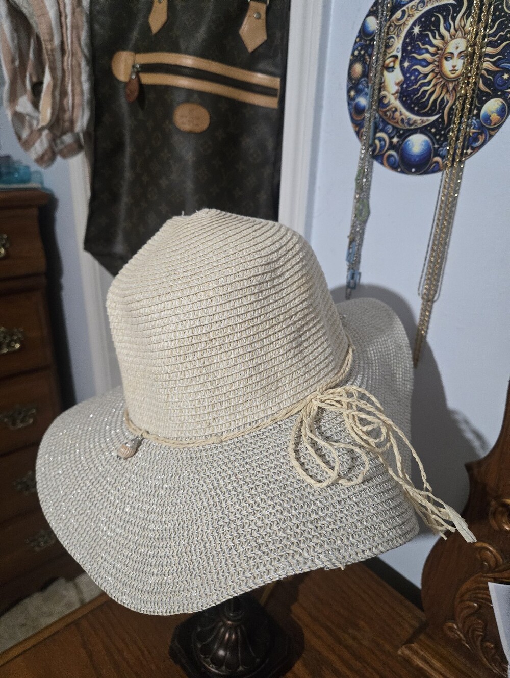 Cream Braided Band Wide-Brim Summer Sun Hat
